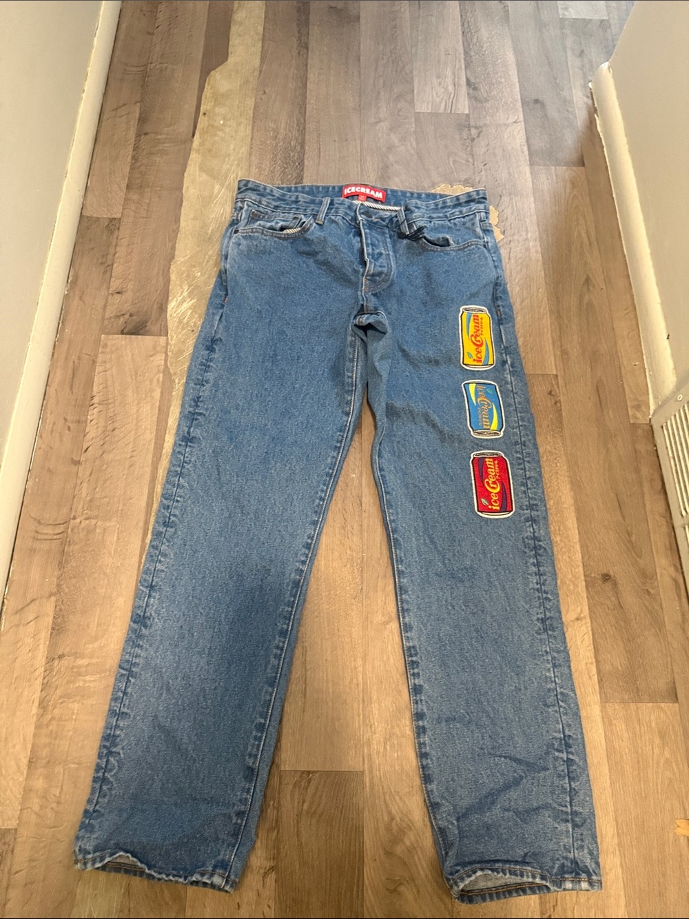 Icecream Blue Relaxed Jeans with Colorful Patch Trio